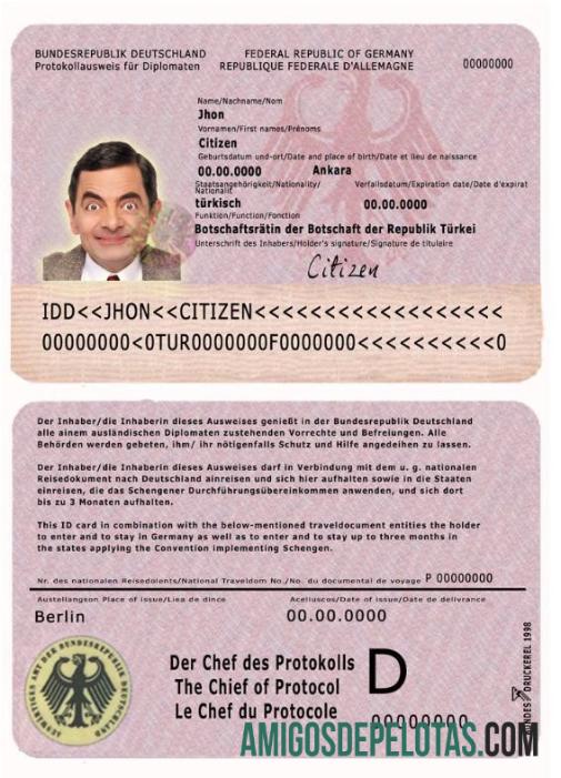 Cartão de identificação do protocolo alemão para diplomatas exemplo real